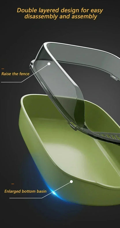 Cat Litter Box High Side Thicken Semi Enclosed Splashproof with Removable Scoop Large Capacity Easy Clean Cat Toilet Supplies