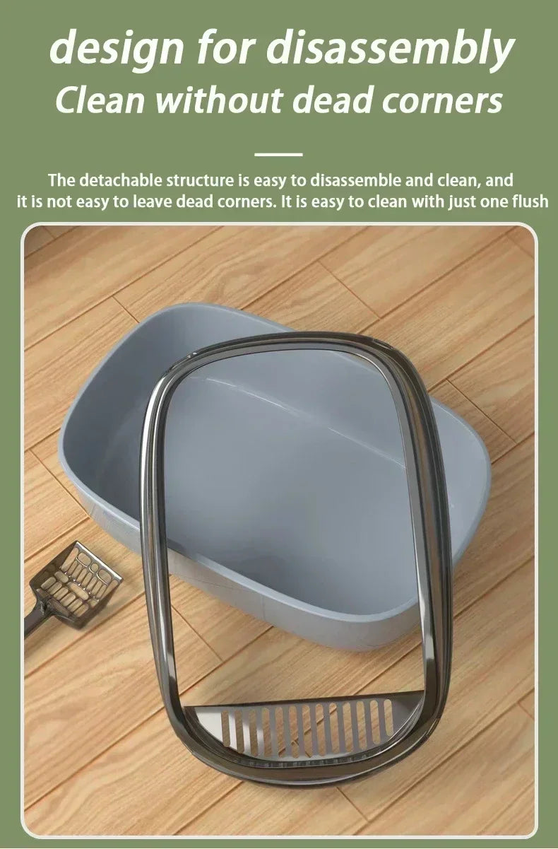 Cat Litter Box High Side Thicken Semi Enclosed Splashproof with Removable Scoop Large Capacity Easy Clean Cat Toilet Supplies
