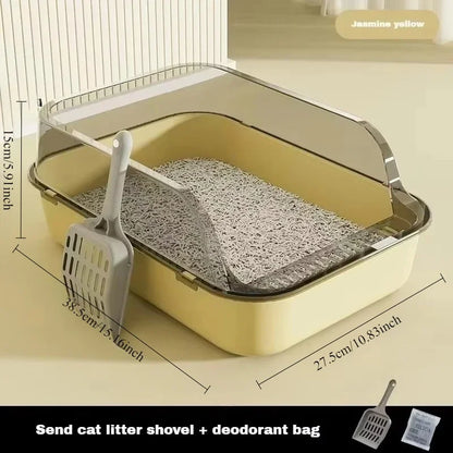 Cat Litter Box High Side Thicken Semi Enclosed Splashproof with Removable Scoop Large Capacity Easy Clean Cat Toilet Supplies